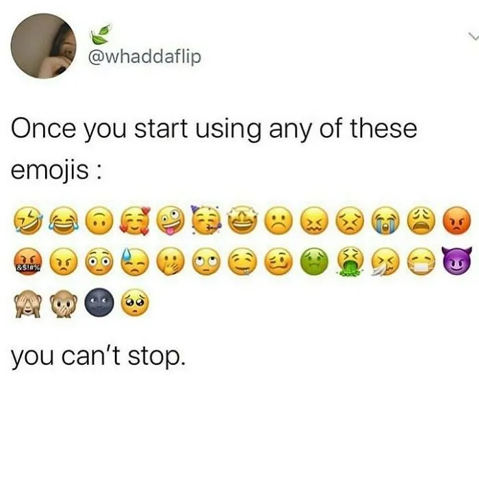 Humorous tweet about addiction to using certain emojis British social media humor