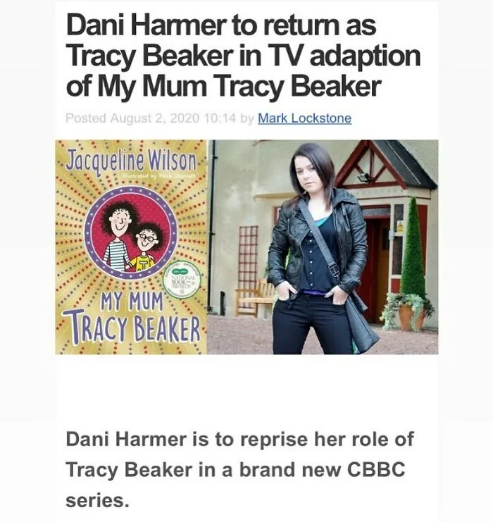 News snippet about Dani Harmer returning as Tracy Beaker in new TV adaptation