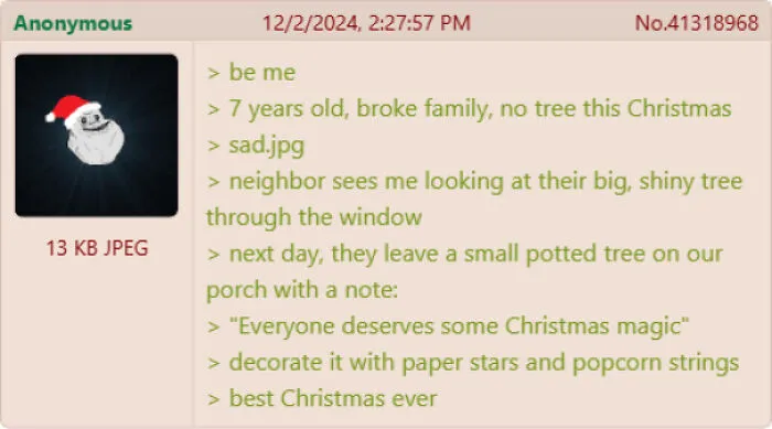 Kind neighbor gifts a Christmas tree to a young child from a broke family