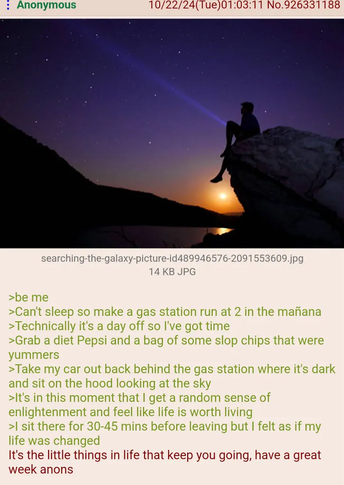 Nighttime reflection under starry sky inspiring life appreciation
