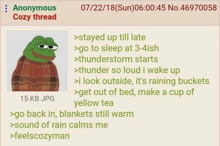Cozy life moment of drinking yellow tea during a thunderstorm for wholesome comfort