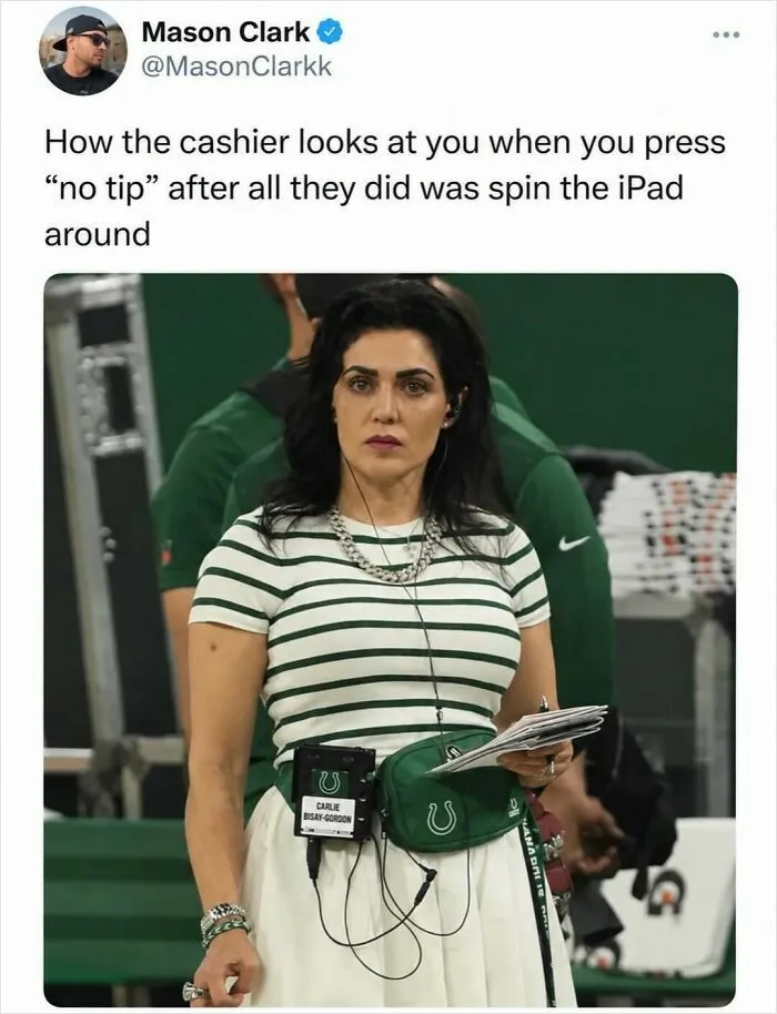 A woman giving an intense stare, illustrating a relatable situation in a fun post
