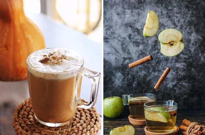 Fall drink with whipped cream and spice in clear mug for fall this or that poll