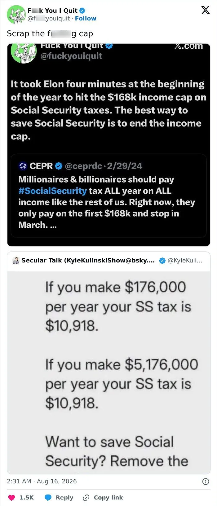 Social Security income cap and tax comparison highlighting unfair limits on high earners