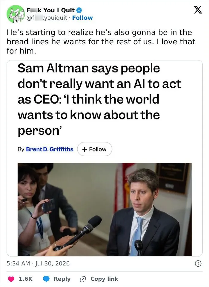 Sam Altman stating the world wants to know about the CEO person