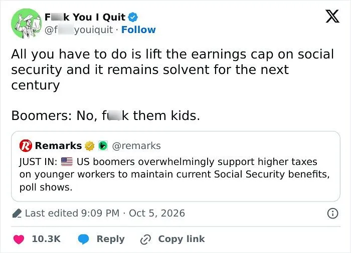 Social Security solvency debated with boomers opposing lifting earnings cap