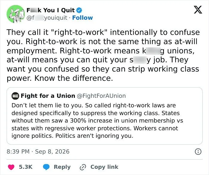 Right-to-work laws confuse workers and suppress union power in labor discussions