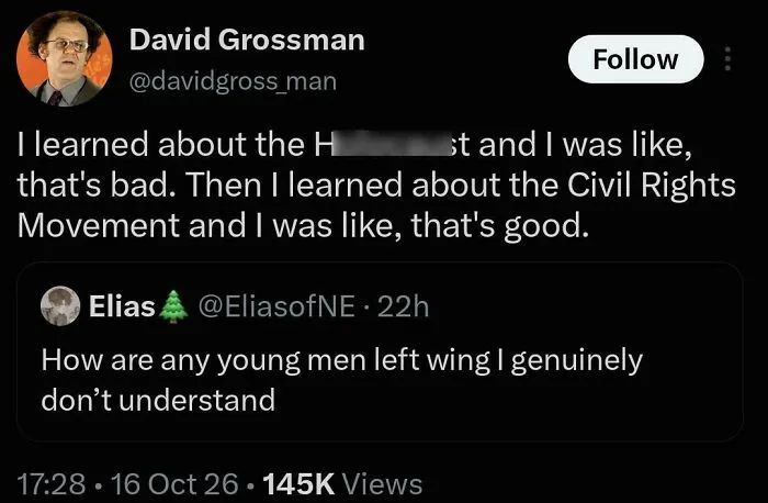 Tweet contrasting historical events with Civil Rights Movement mentioned