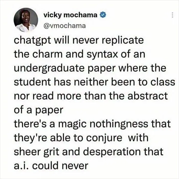 Relatable memes about ChatGPT and student paper writing.