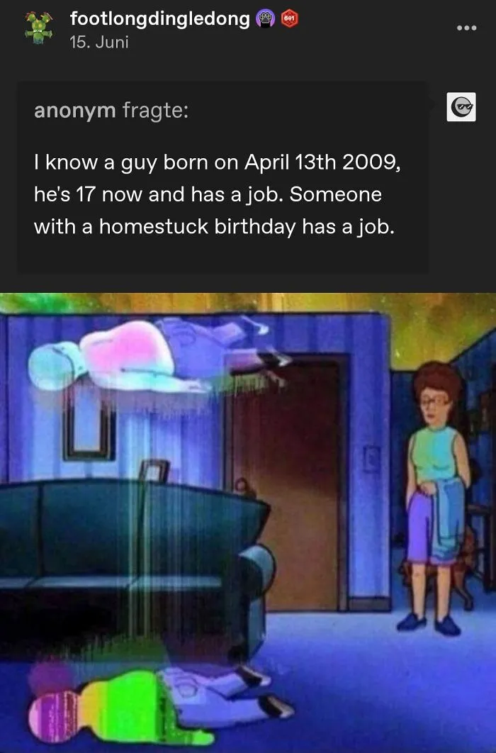 Funny random posts from Tumblr featuring a cartoon character ascending alongside a joke about time passing.