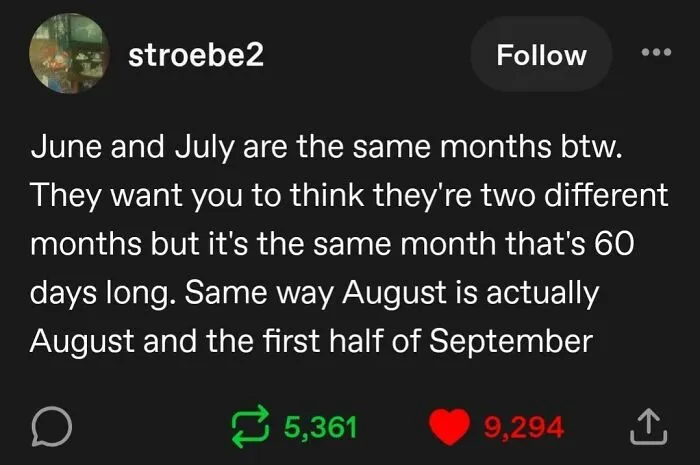 Funny post from Tumblr presenting a humorous conspiracy theory about summer months.