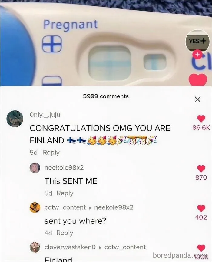 Relatable memes showing funny comment section typo about pregnancy.