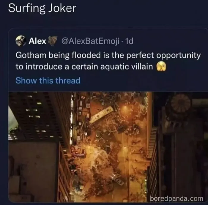 Hilarious internet memes about Gotham City flooding and introducing a surfing Joker