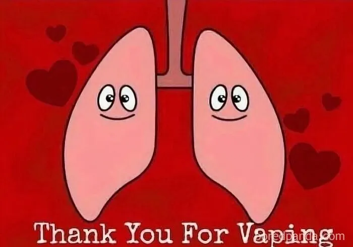 Sarcastic internet memes featuring cartoon lungs smiling with hearts and text saying Thank You For Vaping