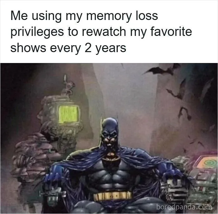 Memes featuring Batman sitting on a throne for memory loss jokes.