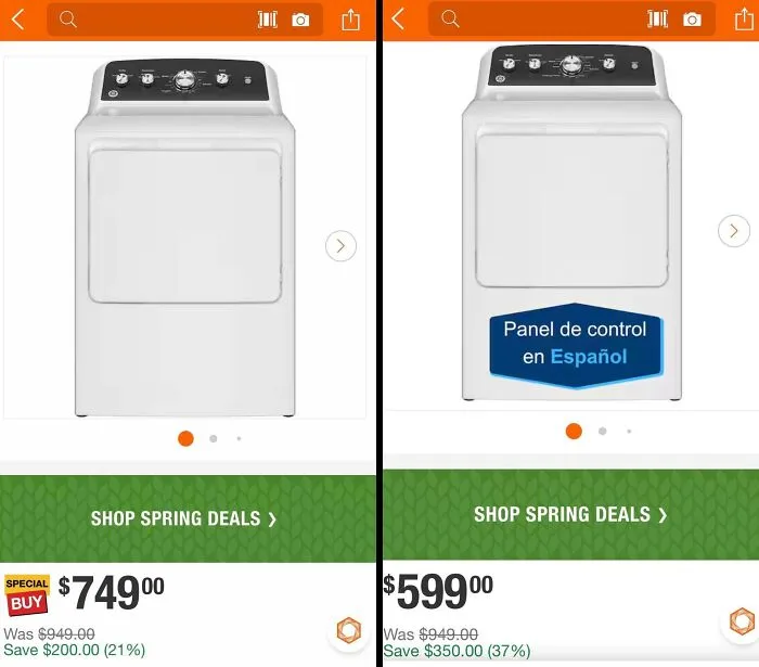 Side-by-side comparison of two appliances on sale online illustrating smart frugal tips for shopping.