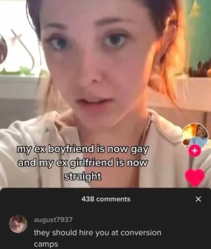 A witty reply to a post about exes changing sexual orientations.