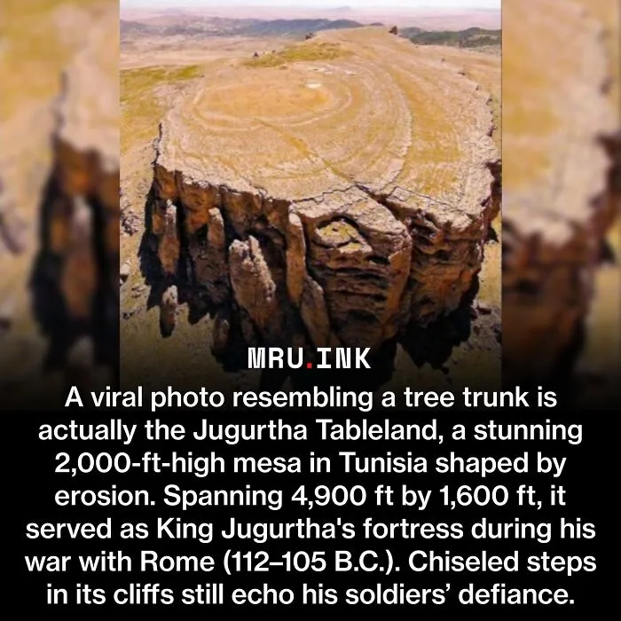 Aerial view of Jugurtha Tableland mesa in Tunisia, revealing how strange the world can be.