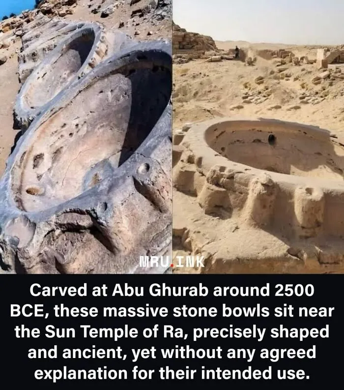 Massive ancient stone bowls at Abu Ghurab, illustrating fascinating facts about how strange the world can be.