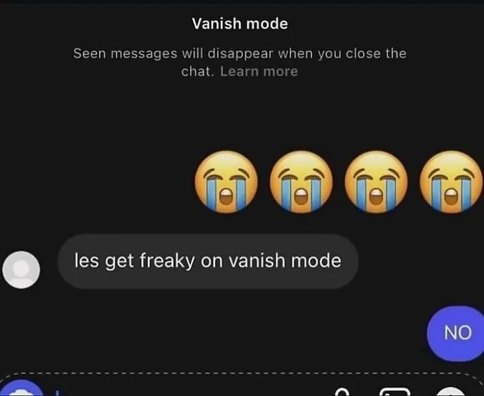 Awkward text screenshot showing a rejected invitation in vanish mode