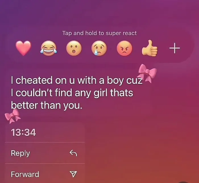 Awkward text screenshot showing a bizarre justification for cheating