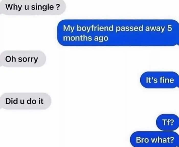 Inappropriate text screenshots where asking someone why they are single takes a bizarre and rude turn.