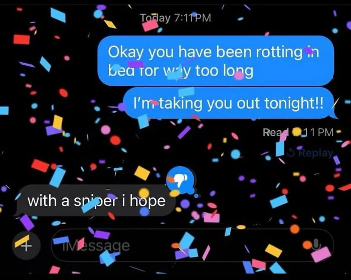 Awkward text screenshots featuring a funny response to an offer to go out tonight