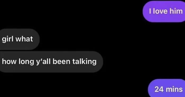 Awkward text screenshots where someone confesses love after talking for only 24 minutes.