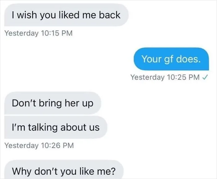 Awkward text screenshot of someone flirting while ignoring their existing girlfriend