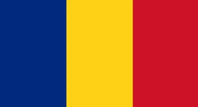 Flag of Romania or Chad with blue, yellow, and red vertical stripes, featured in similar flags quiz.