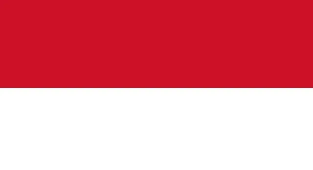Horizontal bicolour flag with equal red and white bands representing Indonesia or Monaco, similar flags example.