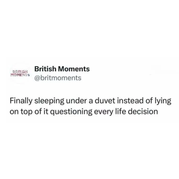A screenshot featuring hilarious memes about being British about finally sleeping under a duvet after warm weather.