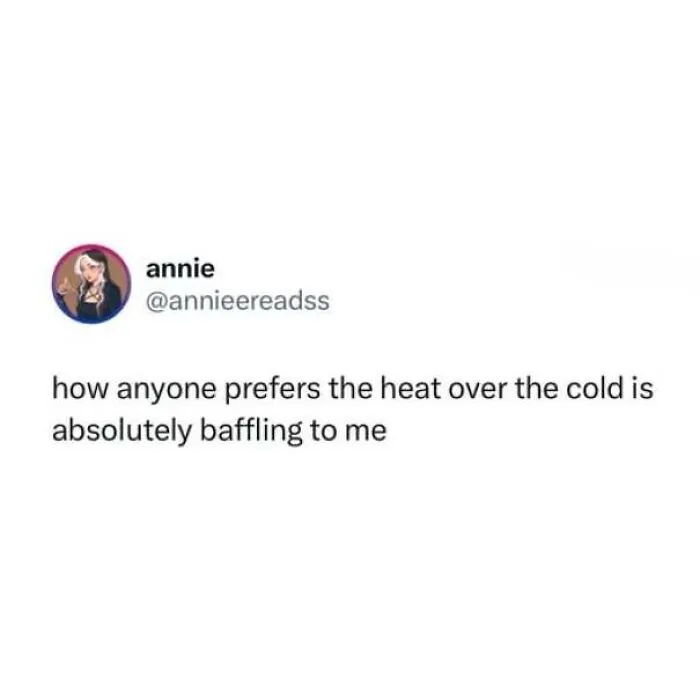 A tweet discussing weather preferences as part of memes about being British.