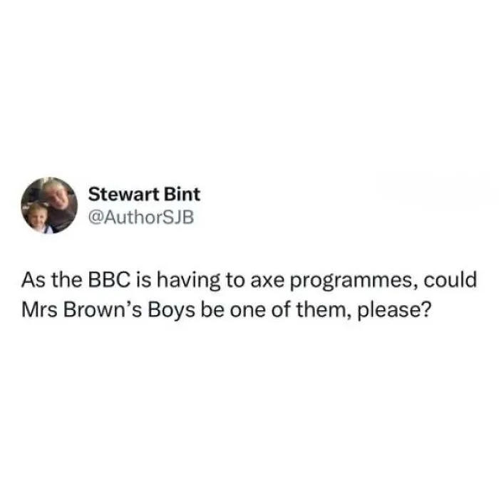A social media post about British TV shows from memes about being British.