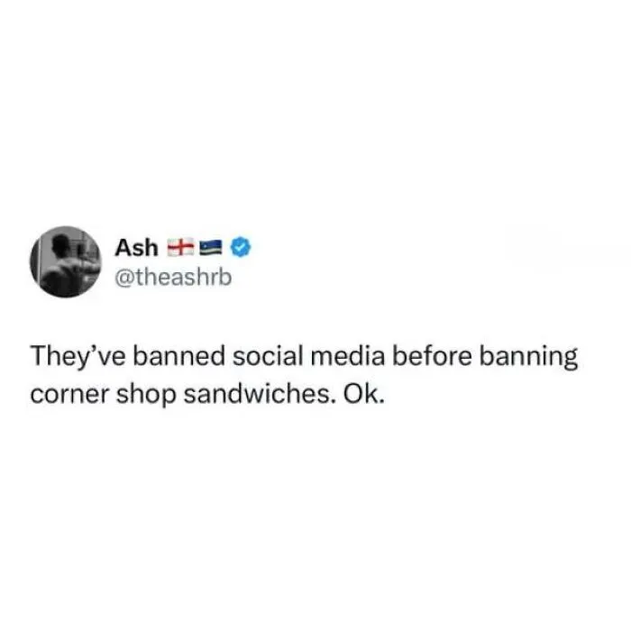 Social media post about corner shop sandwiches, capturing funny memes about being British.