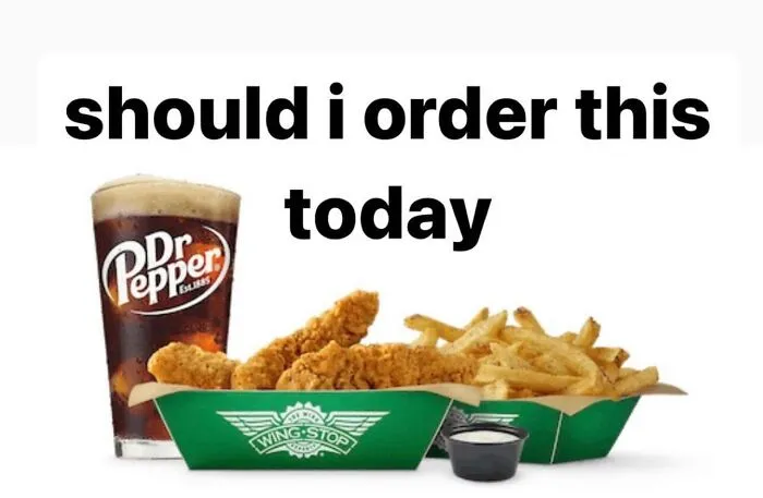 Absurd internet posts featuring a fast food meal with chicken tenders, french fries, and a soda.
