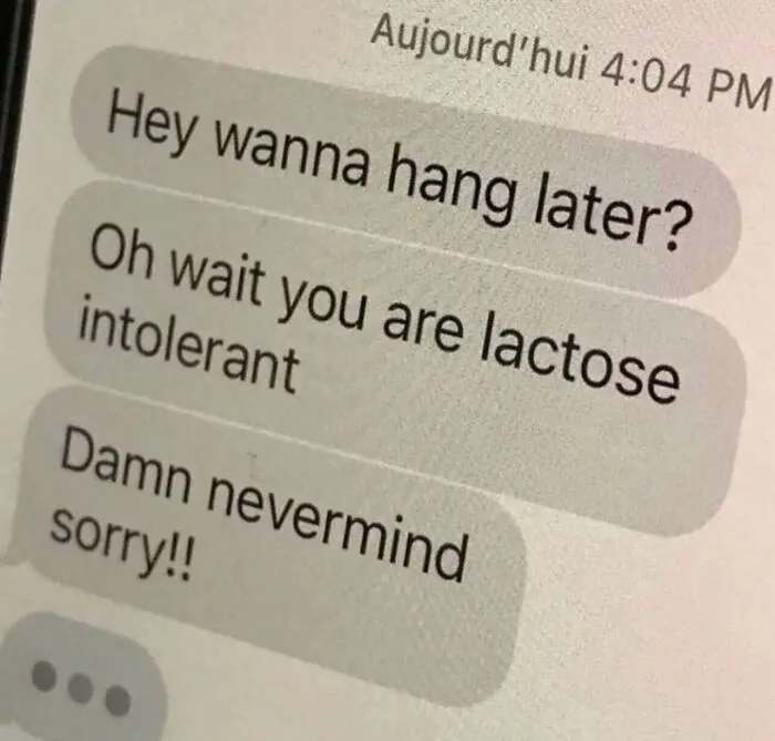 A funny text conversation about cancel plans, featuring absurd internet posts.