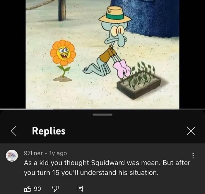 A SpongeBob meme and YouTube comment featured in absurd internet posts.