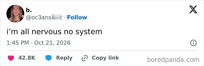 A hilarious tweet about feeling nervous.