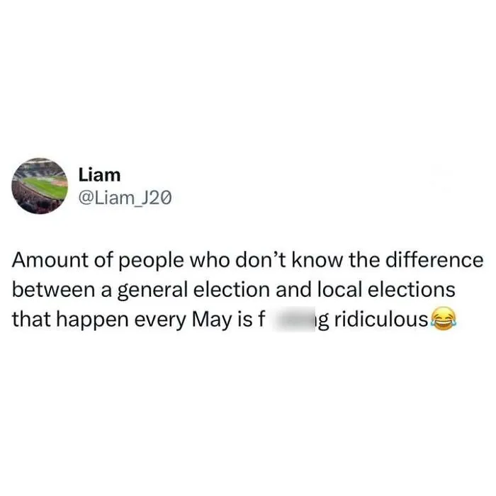 A tweet in a post showcasing memes about being British, poking fun at public political confusion.