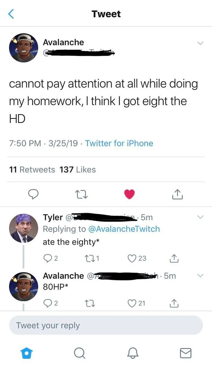 Funny spelling fails tweet where someone misspelled ADHD as eight the HD