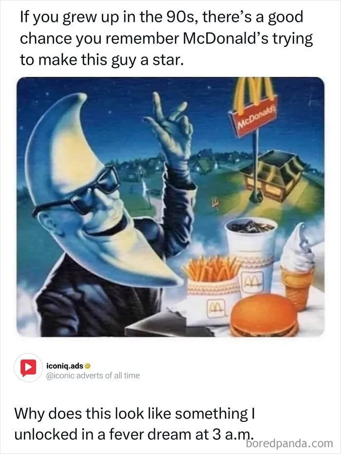McDonalds Mac Tonight crescent moon mascot, highlighting entertaining and iconic ads.