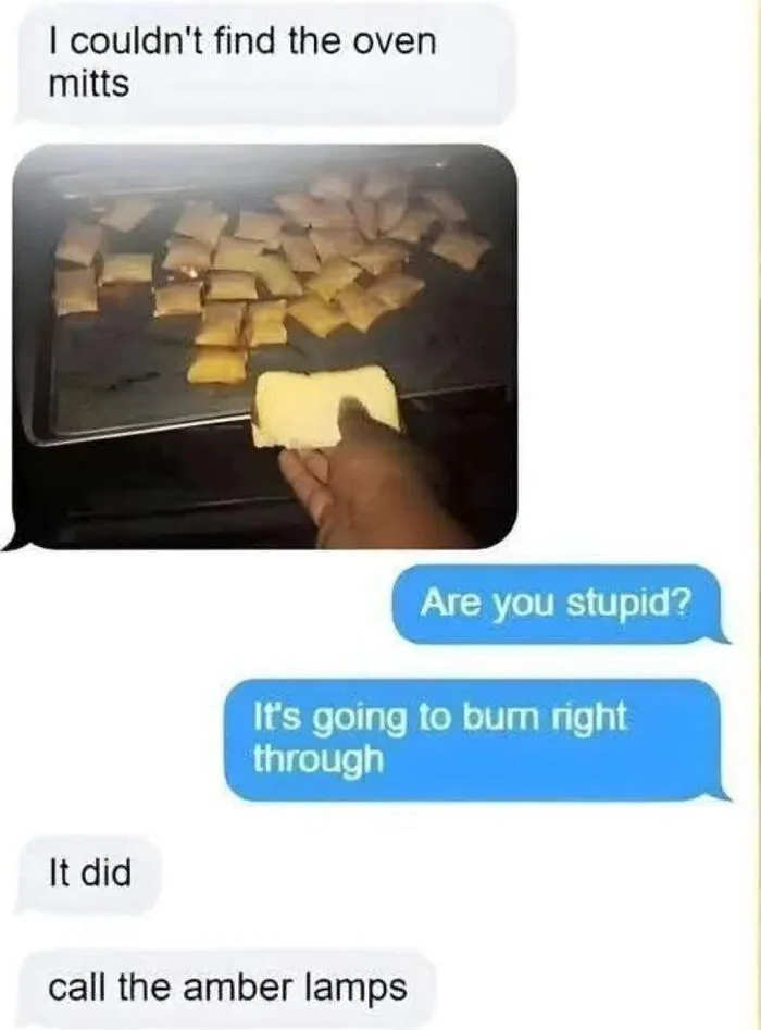 Funny text exchange showing spelling fails with amber lamps instead of ambulance.