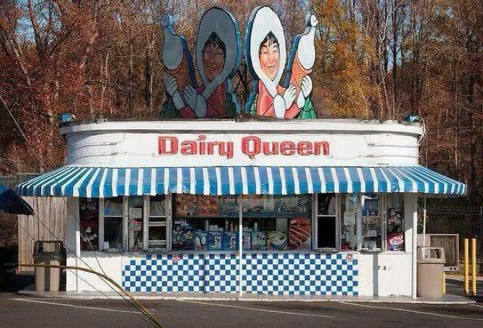 Vintage Dairy Queen ice cream stand featured in old photos of America.