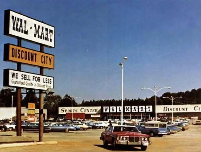 Classic Wal-Mart Discount City storefront showcased in old photos of America.