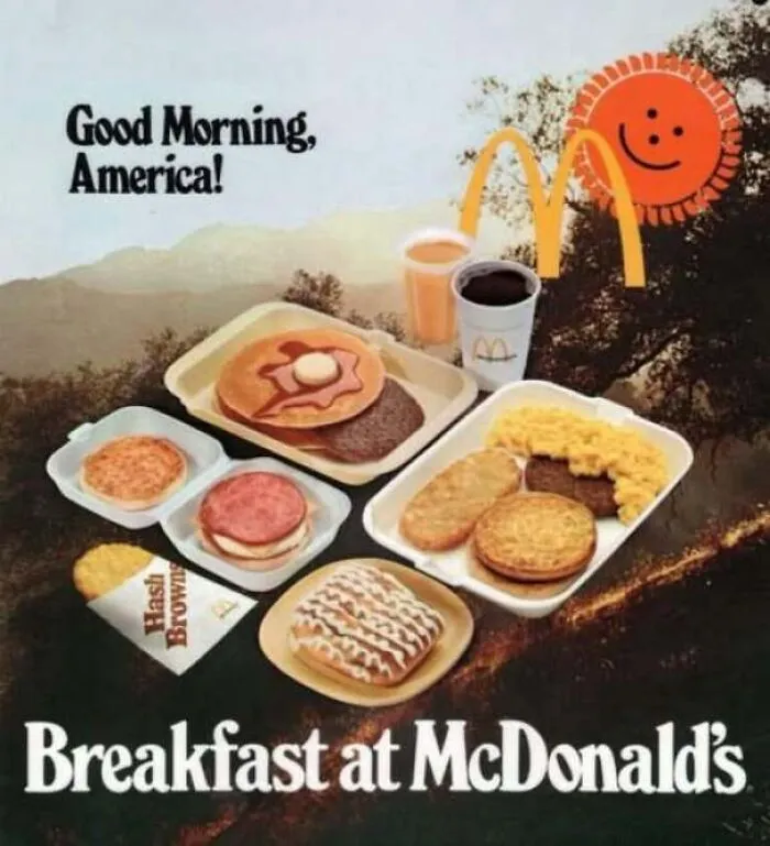 Vintage McDonalds breakfast advertisement featured in old photos of America.