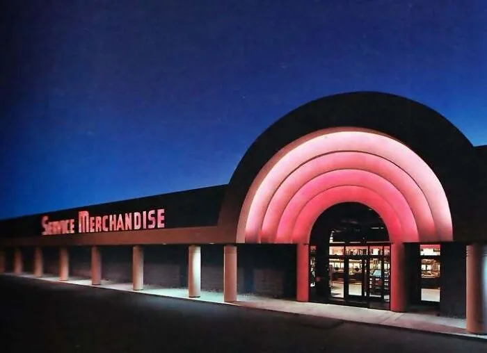 Service Merchandise storefront captured in old photos of America.