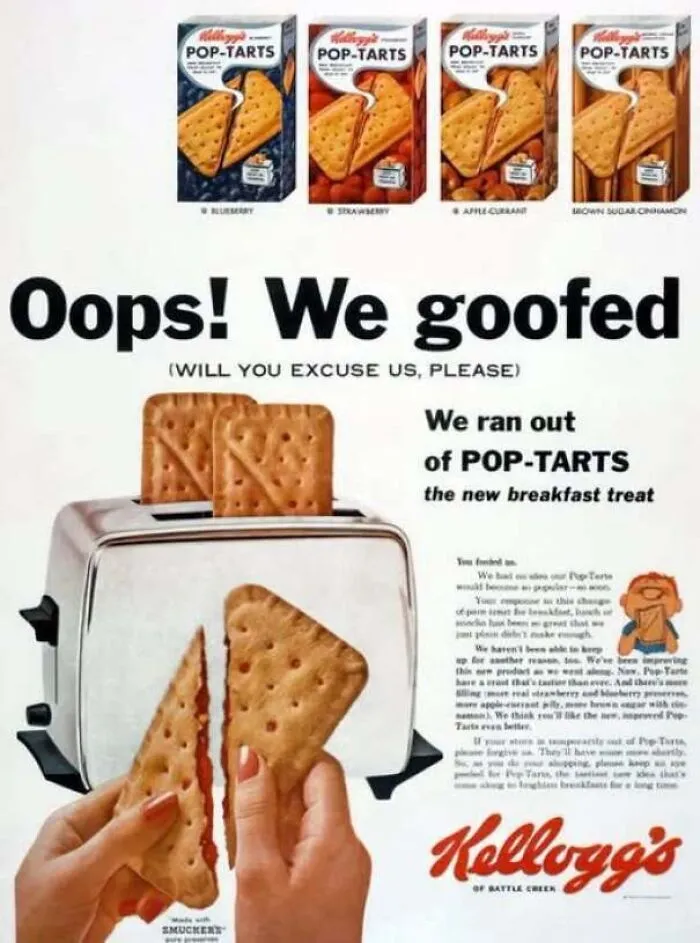 Vintage Kellogg's Pop-Tarts advertisement, showcased as part of a collection of old photos of America.