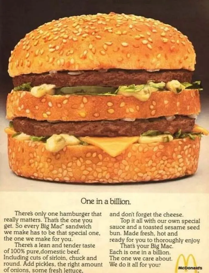 Vintage McDonald's advertisement for the Big Mac featured in old photos of America.