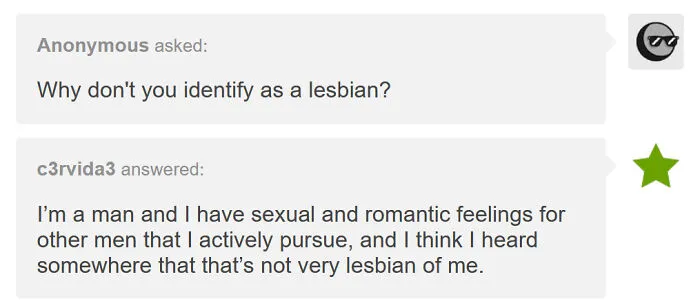 Funny screenshot showing a witty answer to an anonymous question on a Tumblr post.